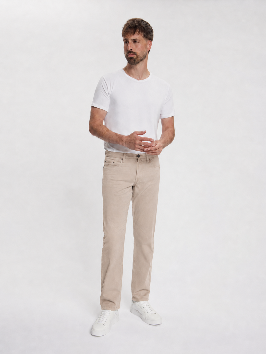 MASKOVICK Clinton Regular Fit Stretch Twill Broek Heren – Sand